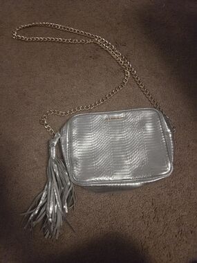 Victorias Secret Metallic Silver Crossbody Bag with Tassel